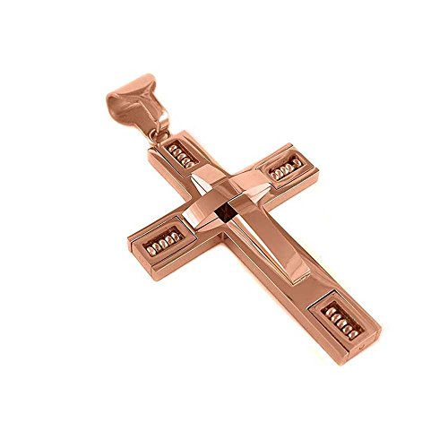 Yeidid International Mens Stainless Steel Rose Gold Pendant Cross Necklace With 24 Inch Figaro Chain #TOP1
