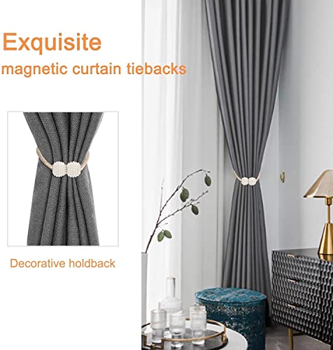 Image of Home Cloud Magnetic Curtain Tiebacks Convenient Drape Tie Backs - Pearl Decorative Rope Holdback Holder for Window Drapries Color Multi (1pair 2 pcs) (Beige.)