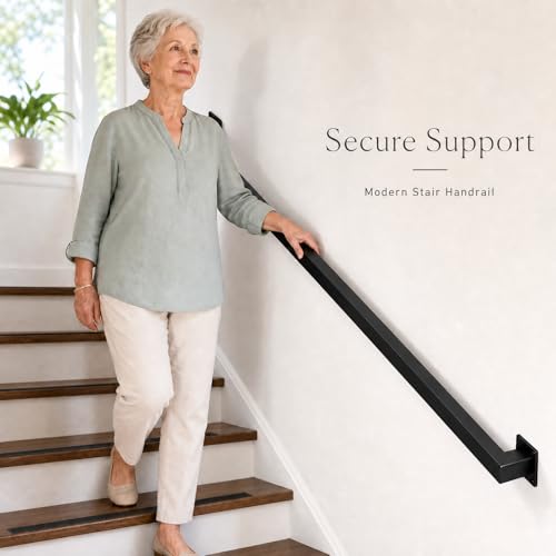 Shineforu 2FT Stair Railing Indoors, Metal Hand Rails for for Stairs Hallway Corridor, Wall-Mounted 500lb Capacity, Black by Shineforu - Image 8