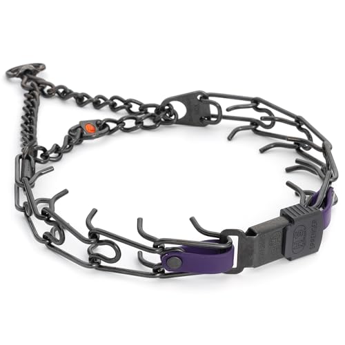 Herm Sprenger Black Stainless Steel Dog Collar with Quick Release ClicLock Buckle and Biothane Insert Training Collar Made in Germany (Violet Purple, 23in x 3.2mm(Neck Size up to19-20in))