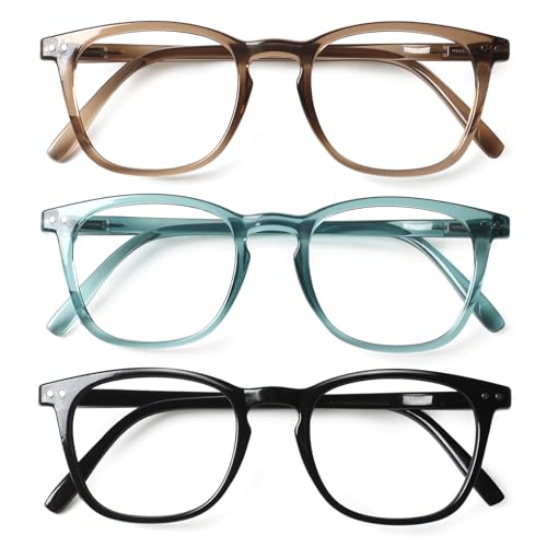 Image of Henotin 3-Pack Blue Light Blocking Reading Glasses,Spring Hinge Computer Readers for Men Women,Anti UV Ray Filter Eyeglasses (Mixed Color-3, 4.00, Diopters)