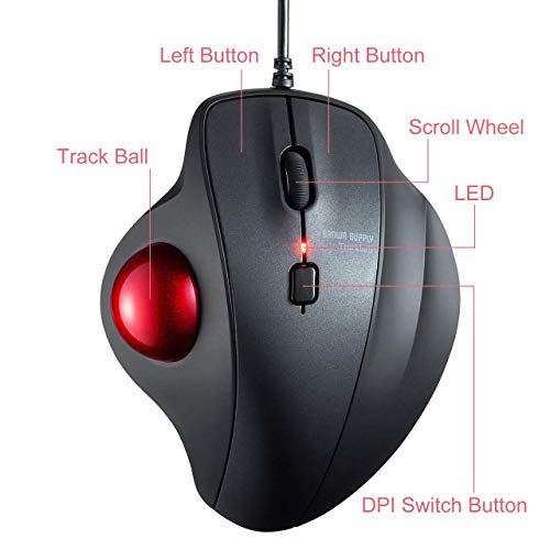 Sanwa Wired Ergonomic Trackball Mouse, Optical Vertical Rollerball Mice, Silent Buttons, 34Mm Trackball, 600/800/1200/1600 Adjustable Dpi, Compatible With Macbook, Laptop, Computer, Windows, Macos #TOP1