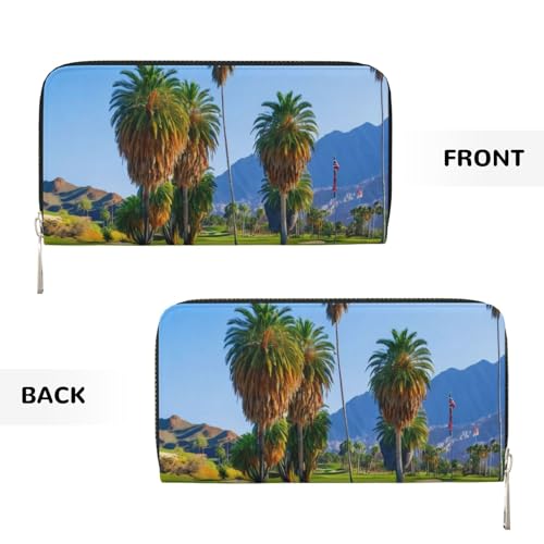 Palm Tree Golf Course Printed Zip Around Long Wallet For Women Men Pu Leather Clutch Purse,Card Holder, Coin Pocket Stylish Travel Leather Billfold For Daily Use & Gifting3