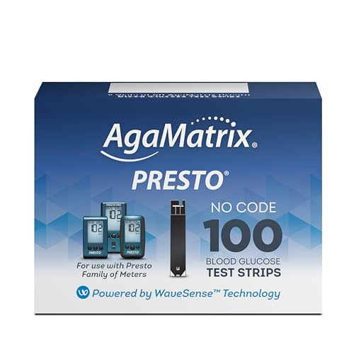 AgaMatrix Presto Test Strips, 100 Count (Pack of 1) | Use with AgaMatrix Presto Blood Glucose Monitor Only | Not for use with Other Meters | 1 Box, 100 Diabetes Test Strips