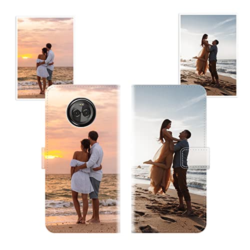 Sunrive Personalised Custom PU Leather Phone Case compatible with Motorola Moto X4,Customised Cover with your own photo,image,Picture,or text Make Your Own Case + Phone Lanyard