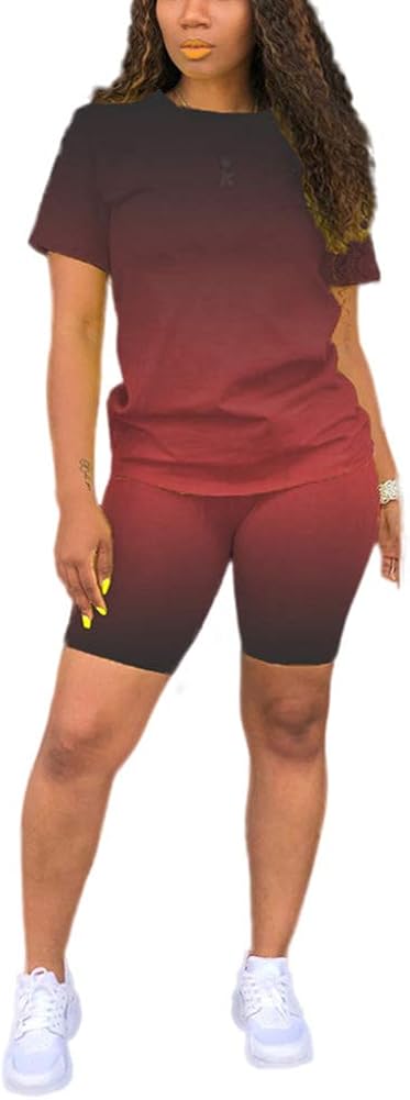 Akk Womens Letter Printed 2 Piece Outfits Jumpsuits Short Sleeve T Shirts Top Bodycon Shorts Set Tracksuits