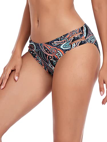 Ocean Blues Women's Paisley Floral Strappy Bikini Bottom Full Coverage Swim Briefs Size Medium #TOP1
