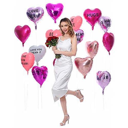 18 Pcs Heart Balloons 18" Foil Love Balloons With Letter Mylar Balloons Heart Balloons For Valentines Day Marriage Wedding Backdrop Birthday Party Supplies (18 Pcs White+ Purple+Pink+Rsg) #TOP2
