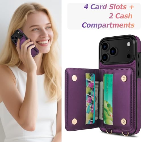 LOHASIC for iPhone 17 Pro Max Case Wallet for Women, Detachable & Adjustable Crossbody Strap with Wrist Strap, 4 Card Slots & 2 Cash Slots, RFID Blocking Phone Case Wallet Built-in Kickstand, Purple by LOHASIC - Used condition - Image 4