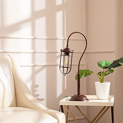 Vonluce Industrial Table Lamp Metal, Rustic Farmhouse Desk Lamp With Cage Style Shade, Vintage Edison Table Lamp For Living Room, Bedroom, Office #TOP1
