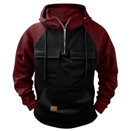 1/4 Zip Hooded Sweatshirt Men's Trendy Tactical Pullover Hoodie with Pockets, Outdoor Casual Workout Wear2