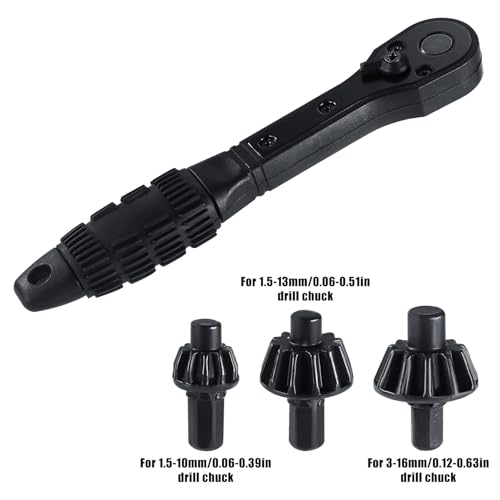 2-in-1 Ratchet Drill Chuck Key Wrench, Including 3pcs Chucks Universal Spanner Replacement Tool Accessories Compatible with Electric Drills Press & Most Power Tools