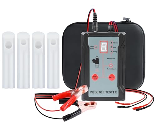 MR CARTOOL 12V Auto Injector Tester 8 Pulse Modes Fuel Injector Pressure Tester Vehicle Fuel Injection Pump Injector Cleaner Tester Set with 4 Nozzles, Dual Power, 4 Wire 2 Testing Channel, 1M Cable