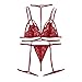 Produktbild YSpoe Frauen Sexy Dessous Set Bügel BH Halfter Negligees Babydoll Nachtwäsche Backless Nightwear Damen Unterwäsche Set mit Tanga (XXL, 1 rot)