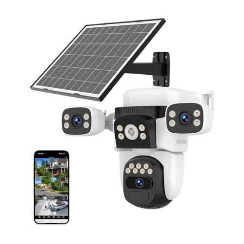 EVERSECU Solar Wireless Triple Lens WiFi PTZ Security Camera, Three