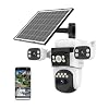 EVERSECU Solar Wireless Triple Lens WiFi PTZ Security Camera, Three Cameras in One, Side Cameras with Adjustable All-Angle Arm, 2K 360 View No Blind Spot, Auto Tracking, Spotlight, 2 Way Audio