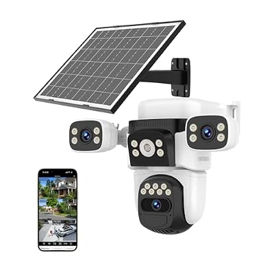 EVERSECU Solar Wireless Triple Lens WiFi PTZ Security Camera, Three Cameras in One, Side Cameras with Adjustable All-Angle Arm, 2K 360 View No Blind Spot, Auto Tracking, Spotlight, 2 Way Audio