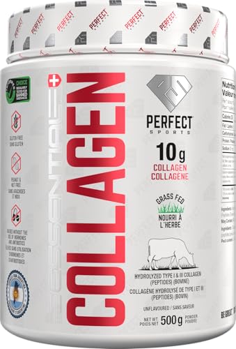 PERFECT SPORTS - Collagen Peptides Grass-Fed For Healthy Hair, Skin, Nails, Joints - Type I & III Hydrolyzed Collagen Peptides – Non-GMO - Unflavoured, 500g, 50 servings