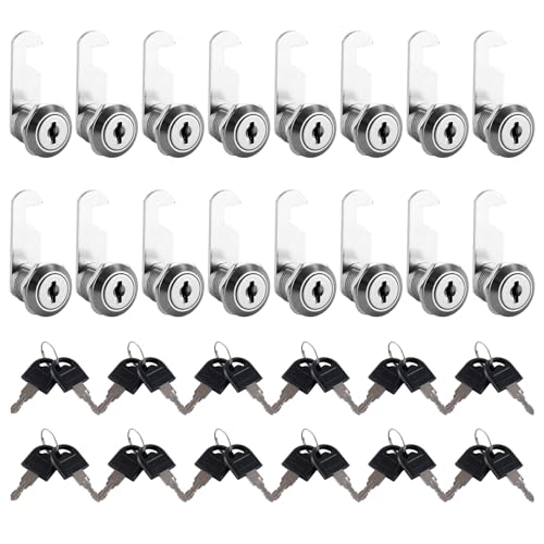 VIDETOL 16 Pack Security Cam Lock, 16mm Cabinet Locks with 32 Keys, Each Key is Different, Security Locker Locks for Cupboard, Drawer, Wardrobe, Letter Box and Toolbox