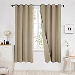 Deconovo 100% Blackout Faux Linen Curtains, Double-Sided, Thermal Insulated, Noise-Reducing, Eyelet Curtains for Bedroom & Living Room - 2 Panels (Taupe 46"x72")