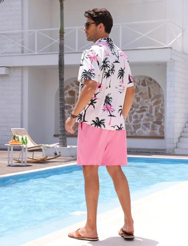OLEMEK Men's 2 Piece Outfits Hawaiian Tropical Print Short Sleeve Button Down Shirt and Drawstring Shorts Beach Set3