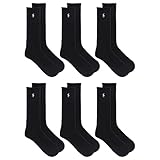 Gerippt für Flexibilität Polo Ralph Lauren Klassische gerippte Crew-Socken für Herren, 6er-Pack, Sport Black, 43-47 EU