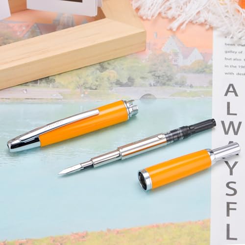 Image of Jinhao 10 Press Fountain Pen with Box, Orange Retractable Fine Nib with Converter Set (Silver Clip)