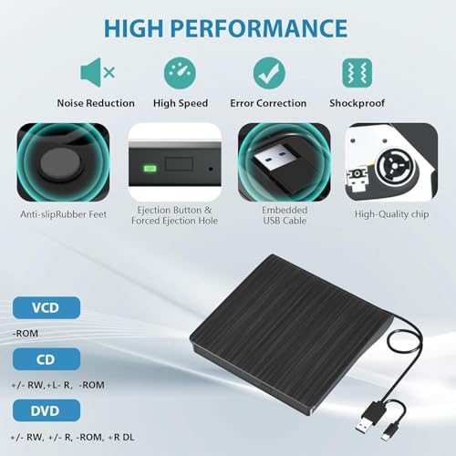 Unidad externa CD DVD USB 3.0 y Tipo C portátil miniatura 4