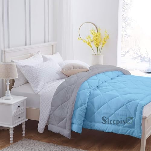 Image of 600 GSM Heavy Winter Single Bed Comforter | Microfiber, Breathable, Reversible,Soft, Lightweight & Machine Washable Comforter for Single Bed 60x90 Inch - SkySilver