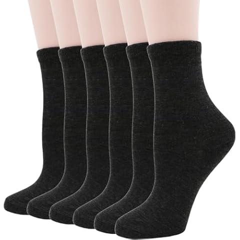 Women Thin Cotton Socks,Soft Cotton Bootie Socks Women Above Ankle Crew Socks Cozy Causal Athletic Socks 6 Pairs (US, Alpha, One Size, Regular, Regular, 6 Pairs Dark Gre) Cover