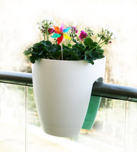 Greenbo Planter - Macetero para barandillas de hasta 10 cm, 29 x 30 cm, Color Blanco