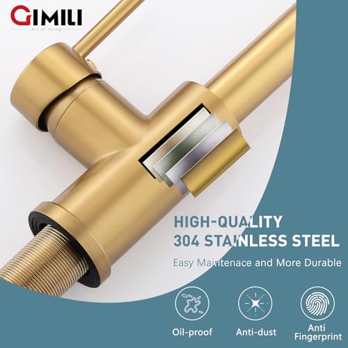GIMILI Brushed Gold Kitchen Faucet with Soap Dispenser, Single Handle Spring Pull Out Kitchen Sink Faucets with Pull Down Sprayer