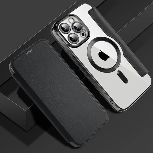 Étui à rabat en cuir pour iPhone 17, 16, 15 Pro Max - Protection noire compatible charge