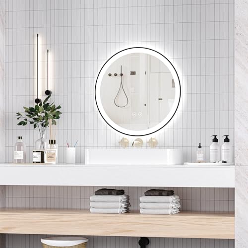 Miroir de salle de bain rond à Del 61 cm GAOMON avec 3 couleurs de lumière et fonction mémoire - 5