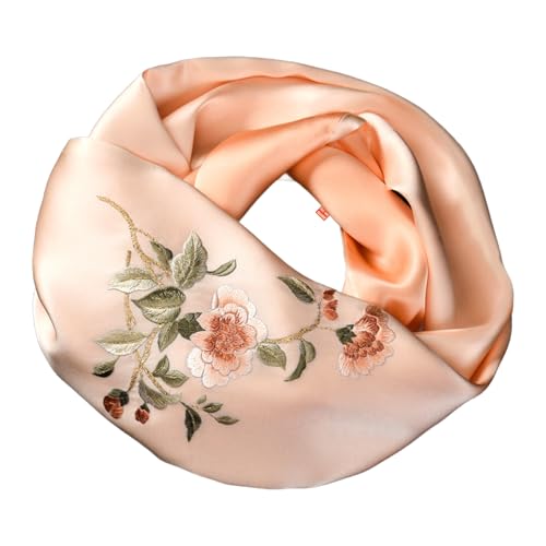 Châle en soie brodé écharpe légère pivoine HangErFeng rose taille L femme