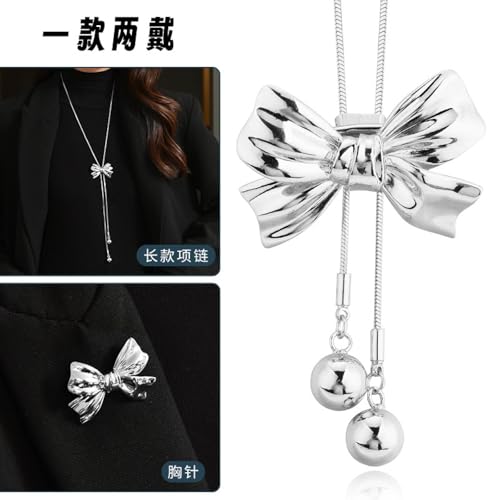 Collier pendentif prestige avec noeud pavé et double porter chic - 2