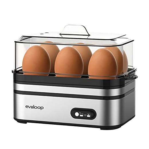 Evoloop Rapid Egg Cooker Electric 6 Eggs Capacity, Soft, Medium, Hard Boiled, Poacher, Omelet Maker Egg Poacher With Auto Shut-Off, BPA Free