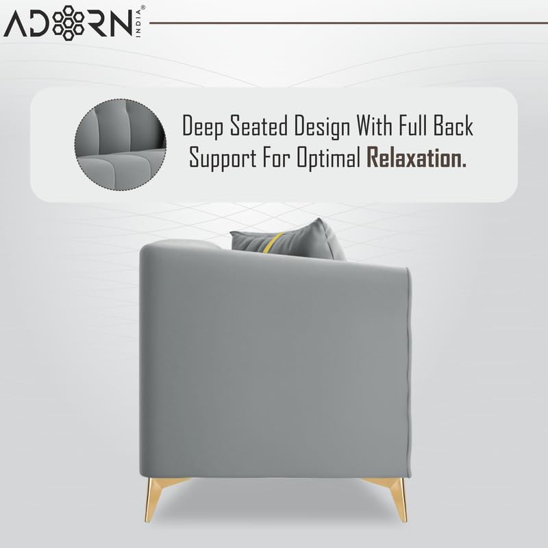 Image of Adorn India Premium Mystic - 3 Years Warranty - 3 Seater Sofa Velvet Suede Fabric - Grey