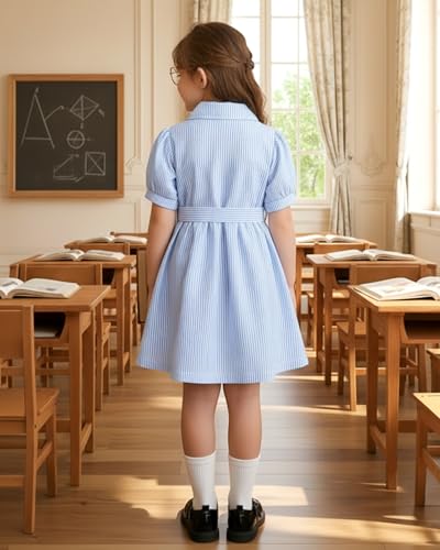 Kucnuzki Girls Summer Spring Dresses Toddler Girl Clothes Short Sleeve Button Up Casual Preppy Sun Dress Summer Outfits - Image 4