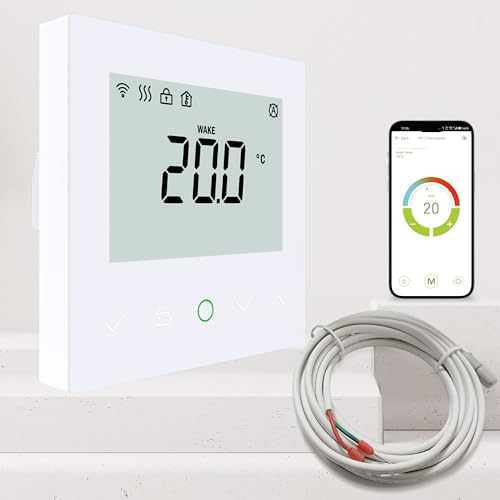 YeloDeer Smart Thermostat for Electric Underfloor Heating Only, Voice/Remote Control, Energy Saving WiFi Programmable Thermostats Compatible with Amazon Alexa, Google Assistant, White 230V AC Max. 16A