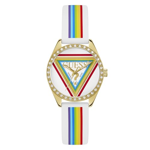 Guess Joy GW1045L2 - Reloj de Pulsera analógico para Mujer, 34 mm, Acero Inoxidable, Cuarzo, Correa de Silicona, Colorido, Esfera Colorida, 5 Bar