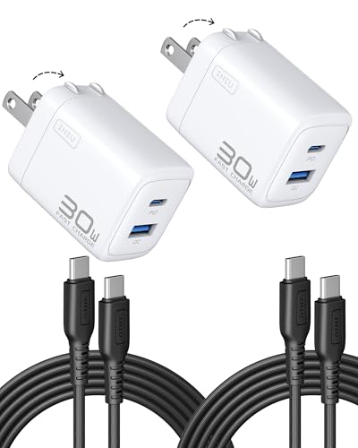 INIU for iPad Air Pro Charger, 30W PD QC Fast Charging, Dual Port Foldable iPad Charger with Black Cable, GaN Tech USB C Power Adapter for iPhone 17 16 Pro Max, iPad 11 Air, Kindle Samsung S25 White