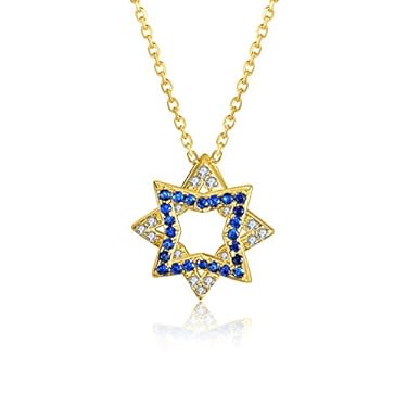 AMAZON - E 14K Gold Plated Star of David Pendant Necklaces for Women, Gold Dainty Women Chain Necklace with White Blue Cubic Zirconia Pendant