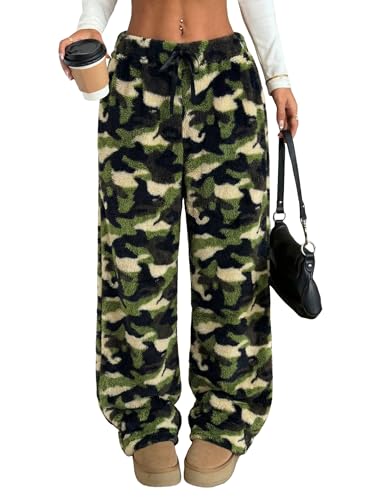 Image of ZAFUL Women's Fuzzy Plush Pajama Pants Wide Leg Pj Bottoms Lounge Pants | Soft Fluffy Sleep Pants Drawstring Elastic Waist Teddy Pjs for Women No Pockets