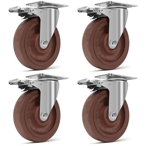 Humagineer 125mm Ruedas Resistentes al Calor, Carga de 1000KG, Rueda Giratorias Industriales con Freno, Resistentes -20°C a +250°C, Pesadas Ruedas de Nylon para Carros, Taller Fundición,Juego de 4