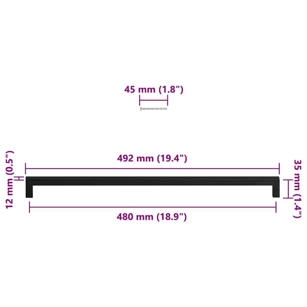 Maniglie per mobili, 5 pezzi, colore nero, in acciaio inox, 480 mm, distanza di 480 mm, maniglie per cassetti, moderne, per cucina, comò, guardaroba con verniciatura a polvere, viti