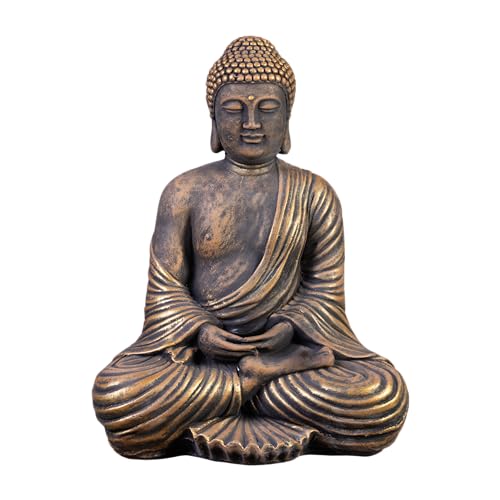 gartendekoparadies.de Figure de Pierre Massive Bouddha en Pierre reconstituée, résistant au Gel (Or)