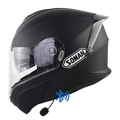 Flip-Up Helmets Motorcycle Bluetooth Helmet Adult Flip Up Double Visor Modular Front Full Face Helmets Motocross MTB Helmet DOT Approved Built-in Integrated Communication System B,XXL=61~62cm