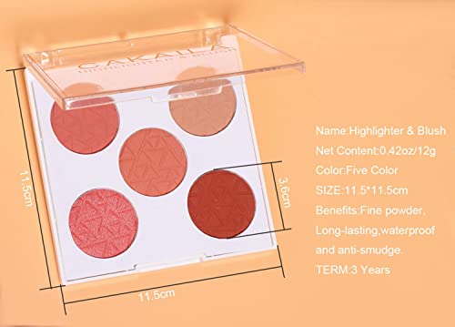 Mysense 5 Colors Face Blush Palette,Makeup Bright Shimmer Matte Powder Minerals Palettes Blusher,Face Contour and Highlight Natural Blush - Image 6