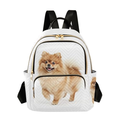 Sac à dos femme motif chiot Poméranie orange avec 3 compartiments zippés en tissu doux
